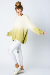 &Merci Dip Dye Furry Sweater Top - Custard/Green