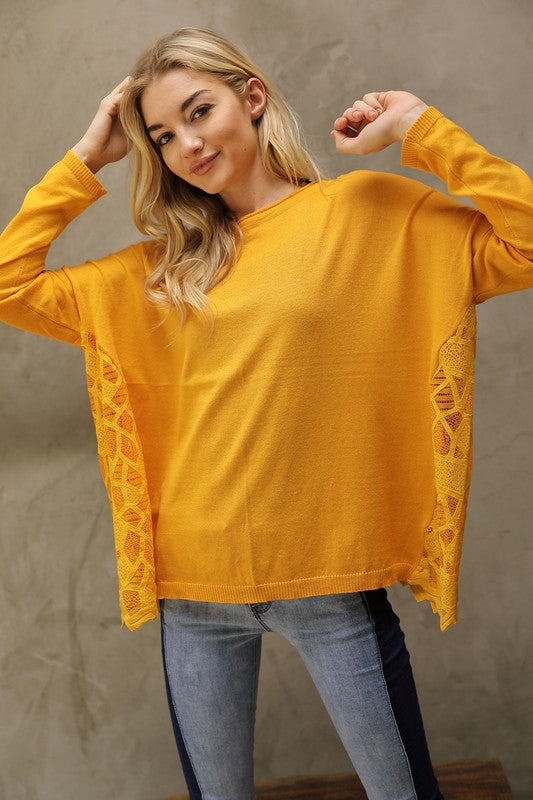 Side Lace Soft Sweater Top - Mustard
