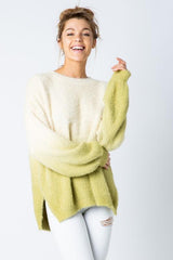 &Merci Dip Dye Furry Sweater Top - Custard/Green