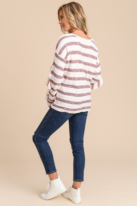 Doe & Rae Flutter Sleeve Stripe Top - 2 Colors