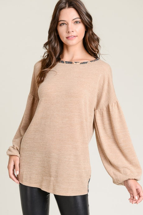 Leopard Crossover Cut Out Back Knit Top - Taupe