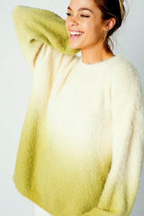 &Merci Dip Dye Furry Oversize Sweater Top - Custard/Green