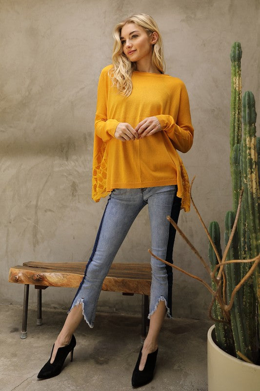 Side Lace Soft Sweater Top - Mustard