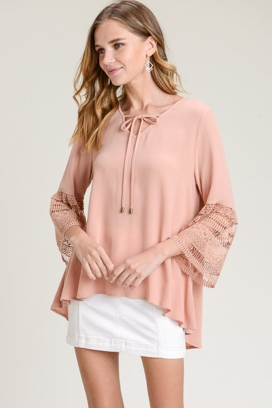 Doe & Rae Crochet Bell Sleeve Blouse