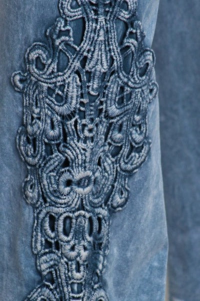 Chatoyant Slim Bootcut Crochet Lace Detail Soft Pants