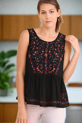 Umgee Embroidered Tank Blouse - Black