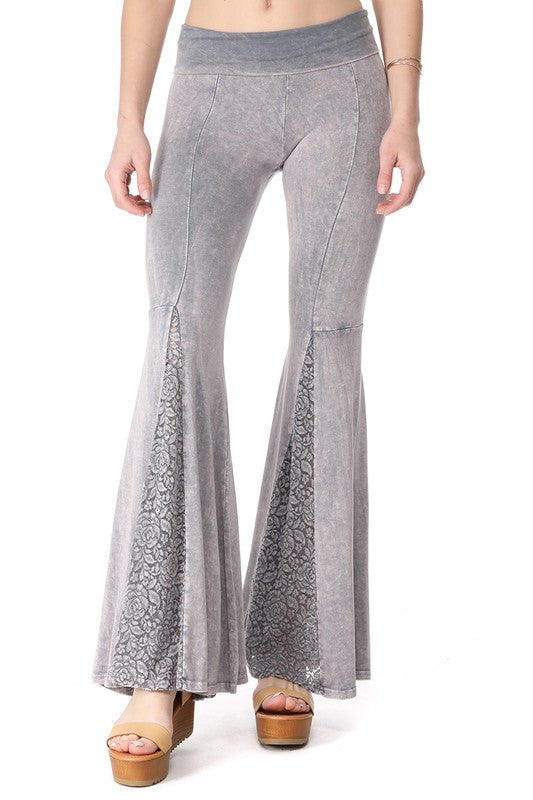 T-Party Mermaid Lace Bell Bottom Pants - Gray