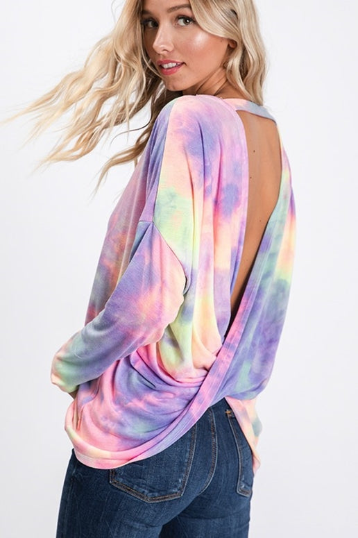 Rainbow Open Twist Back Top - Purple Multi