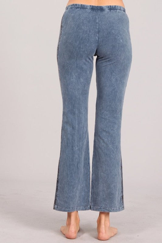 Chatoyant Crop Snake Stripe Flare Pants - Blue Grey