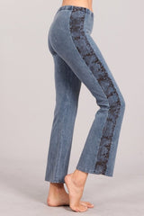 Chatoyant Crop Snake Stripe Flare Pants - Blue Grey