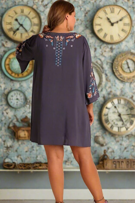 Umgee Embroidered Plus Dress - Slate