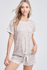 Leopard Pajama Shorts Set - Ivory/Taupe