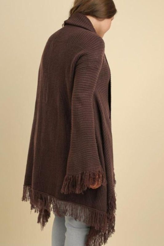 Umgee Plus Fringe Cardigan Sweater -  Cream