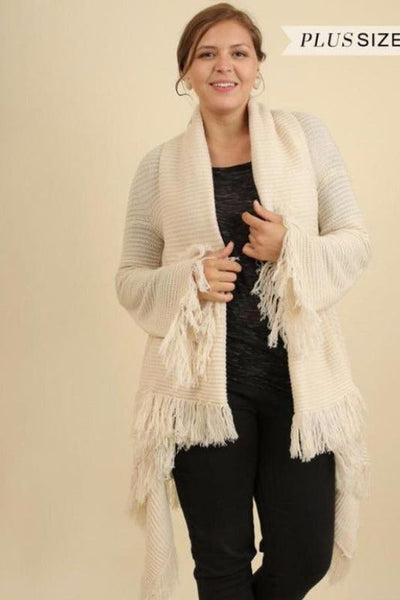 Umgee Plus Fringe Cardigan Sweater Cream Debra s Passion