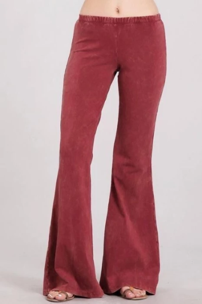 Chatoyant Mineral Wash Bell Bottom Soft Pants - Black & Colors