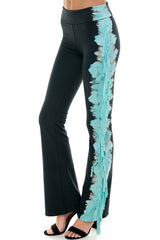 T Party Side Fringe Yoga Pants - Turquoise