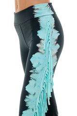 T Party Side Fringe Yoga Pants - Turquoise