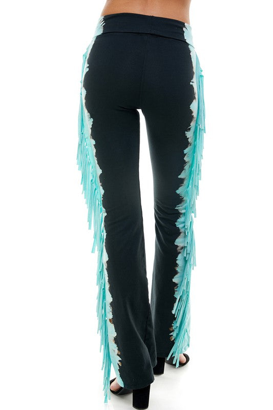 T Party Side Fringe Yoga Pants - Turquoise