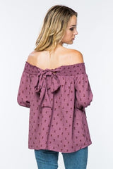 Timing Bow Back  Off Shoulder Blouse - Lavender