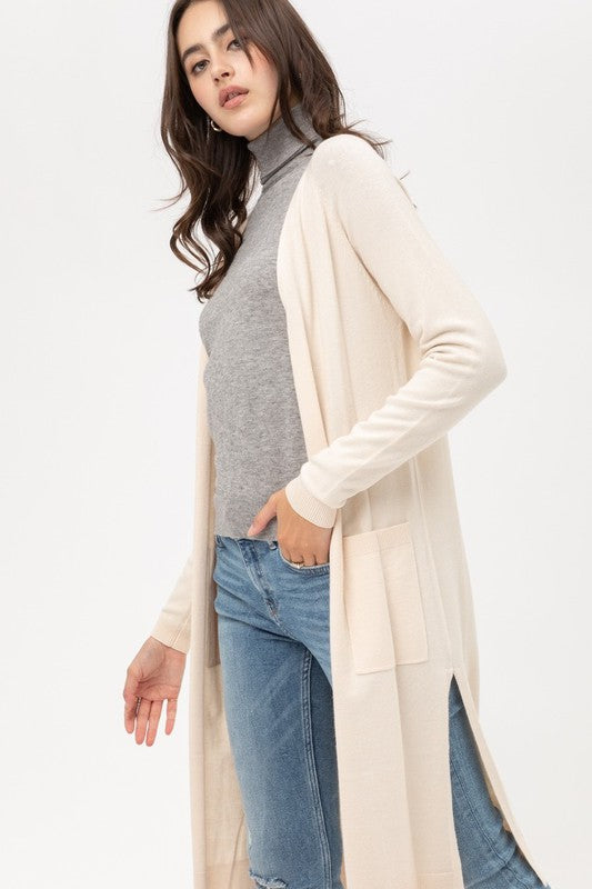 Casual Long with Slit & Pockets Cardigan - Black or Butter