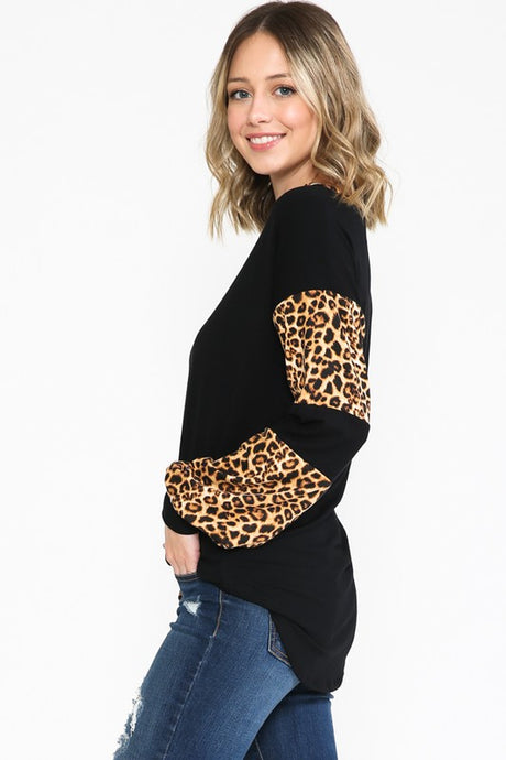 Purrrfect Black Leopard Sleeve Top