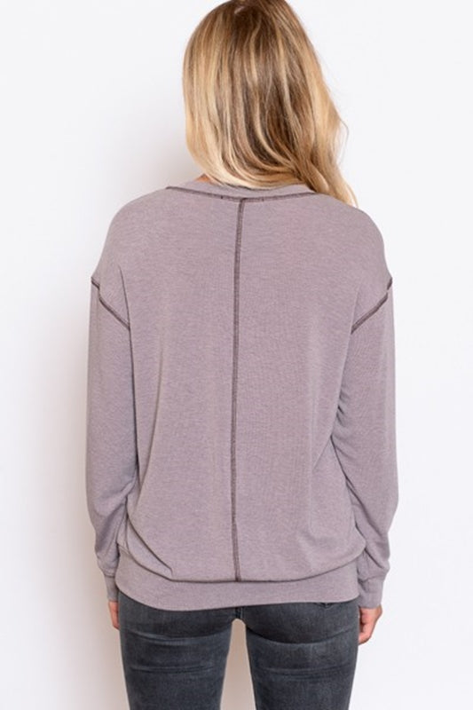 Carol Soft Casual Stitch Top - Light Gray Char