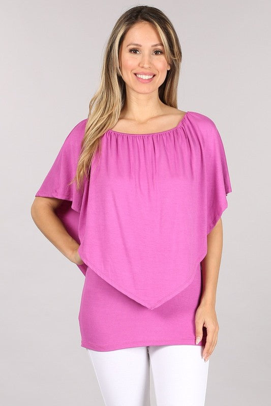 Chatoyant On/Off Shoulder Layer Neckline Top - Orchid or Sage