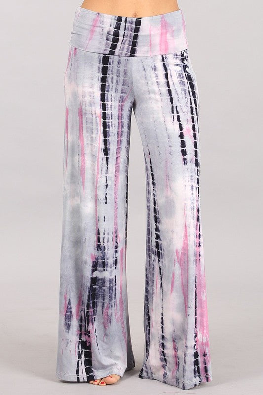 Chatoyant Plus Tie Dye Palazzo Pants - Pink Silver