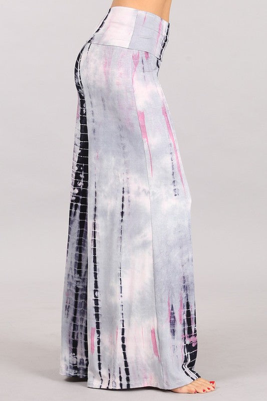 Chatoyant Plus Tie Dye Palazzo Pants - Pink Silver