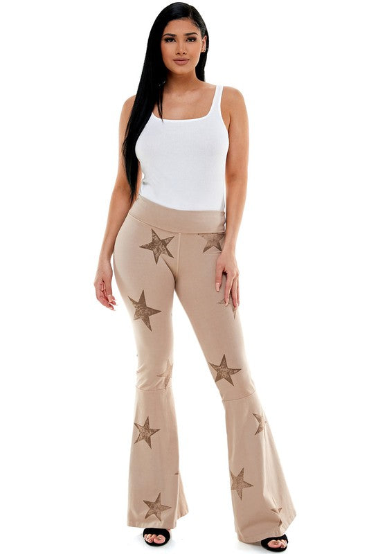 T-Party Foldover Yoga Star Print Pants - Mocha