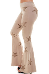 T-Party Foldover Yoga Star Print Pants - Mocha