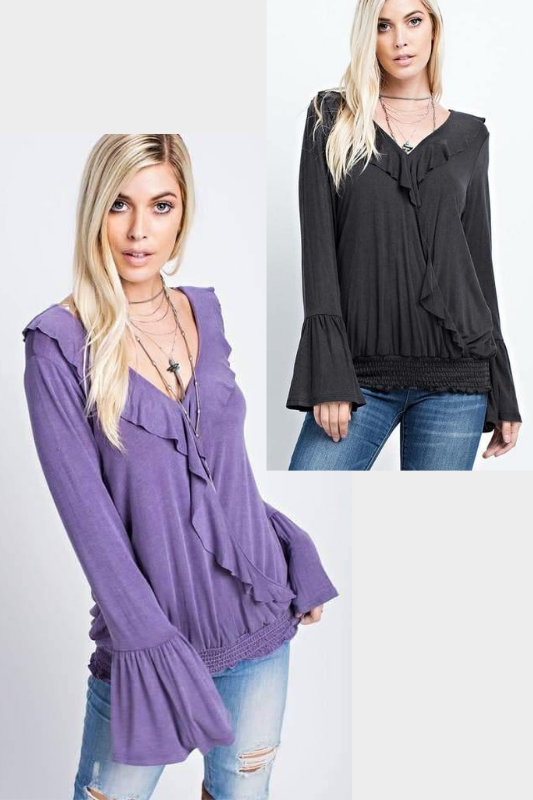 Passion Ruffle Top - Black or Dusty Purple