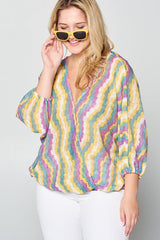 Chevron Surplice Plus Sheer Knit Top - Multi Yellow