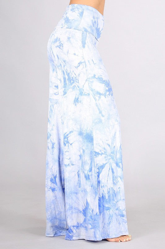 Chatoyant Tie Dye Palazzo Pants - Blue White Multi