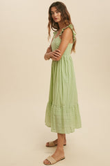 In Loom Eyelet Midi Dress - Green Tea