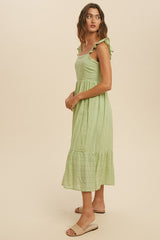 In Loom Eyelet Midi Dress - Green Tea