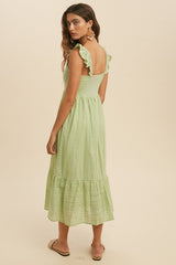 In Loom Eyelet Midi Dress - Green Tea