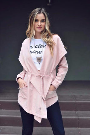 Shawl Collar Cargo Windbreaker Light Jacket - Dusty Pink - Debra's Passion Boutique - 1