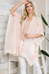 Justin & Taylor Sheer Floral Embroidered Kimono - Blush