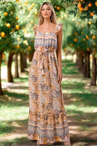 Tall Boho Floral Print Maxi Dress Cream Yellow – Debra's Passion