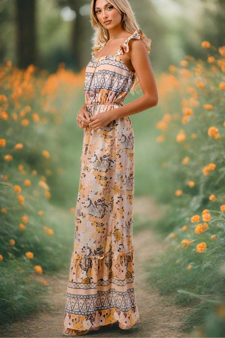 Tall Boho Floral Print Maxi Dress - Cream Yellow