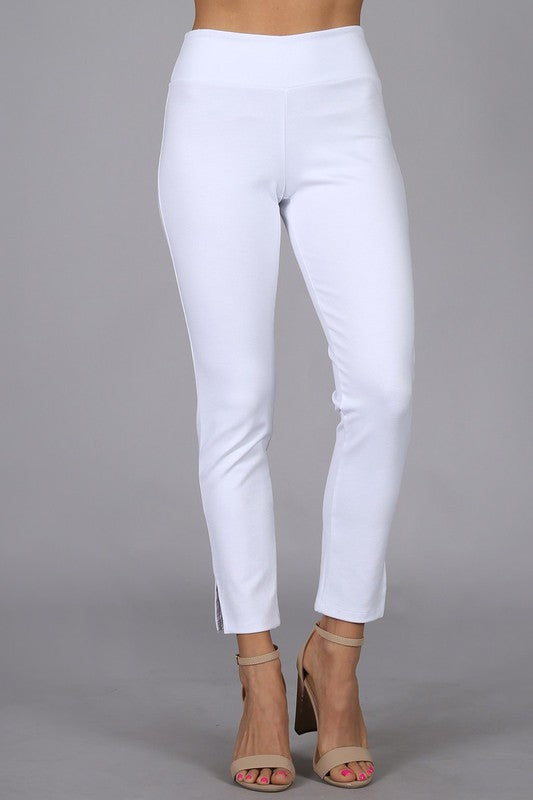 Chatoyant Solid Ponte Back Pocket Crop Pants with Slit