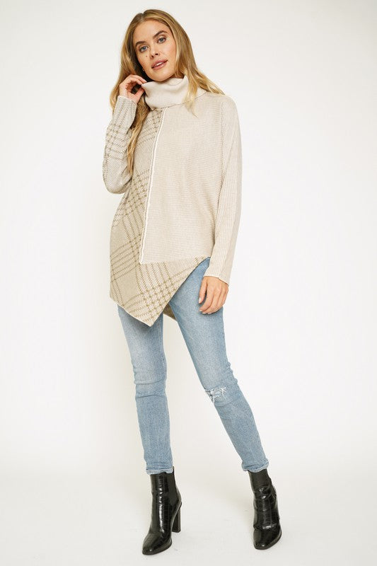 Mystree Colorblock Turtleneck Asymmetrical Tunic - Almond