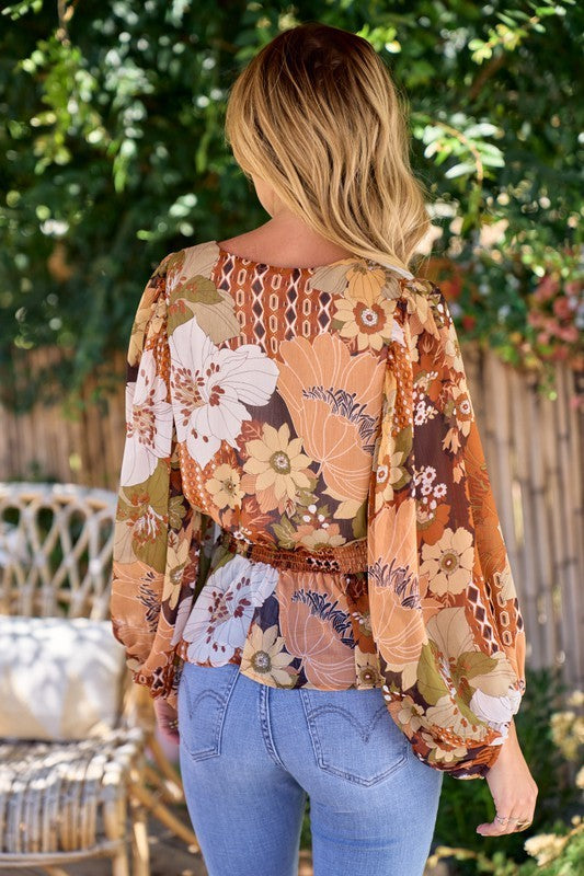 Lilah Floral Print Smocked Blouse - Multi