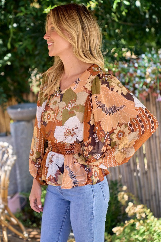 Lilah Floral Print Smocked Blouse - Multi