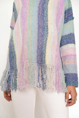 Mystree Fringe Multi Stripe Pullover Sweater