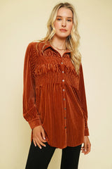 Mystree Velvet Tunic Blouse - Chili