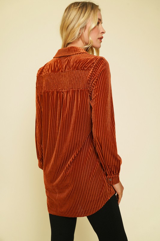 Mystree Velvet Tunic Blouse - Chili