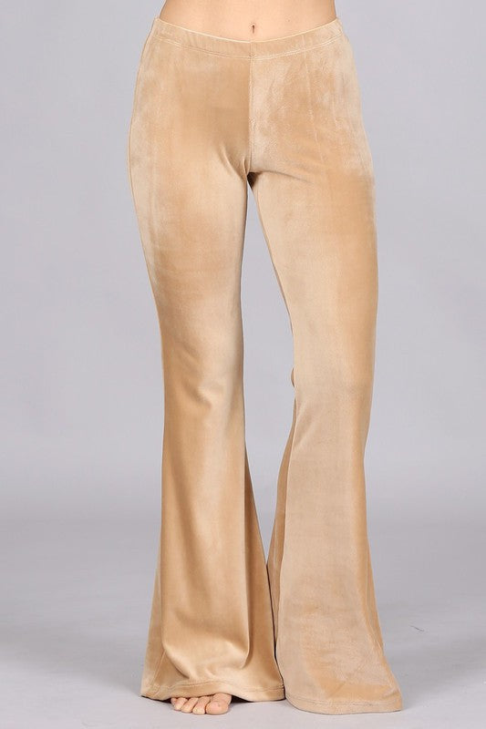 Chatoyant Stretchy Velour Bell Bottom Pants - Beige – Debra's