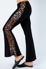 Vocal Soft Side Slit Pants Leopard Stripe - Black